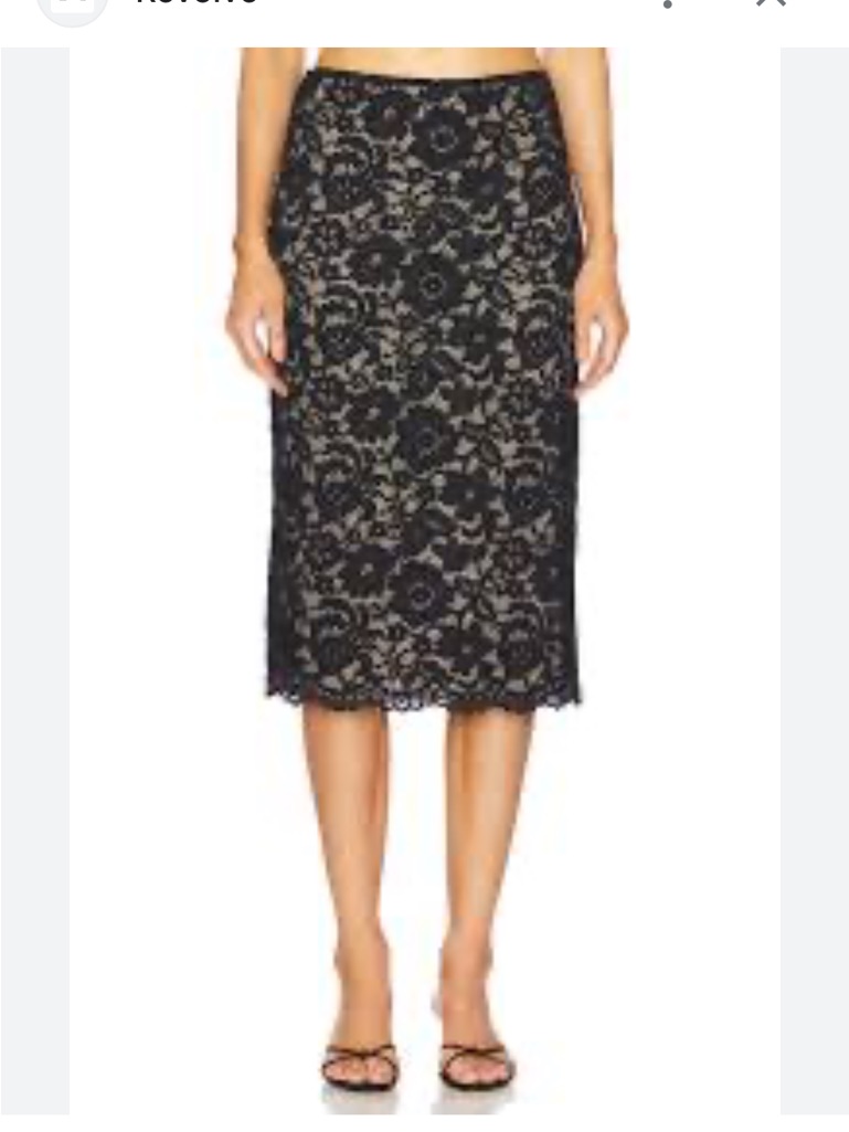 Lpa Revolve Ebony Lace Overlay Midi Skirt Black Nude Stretch, Size M